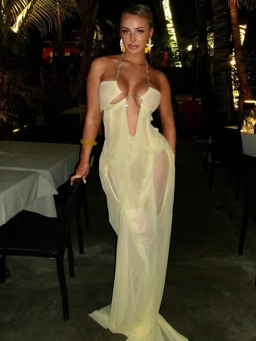 Chain Detail Backless Evening Gown