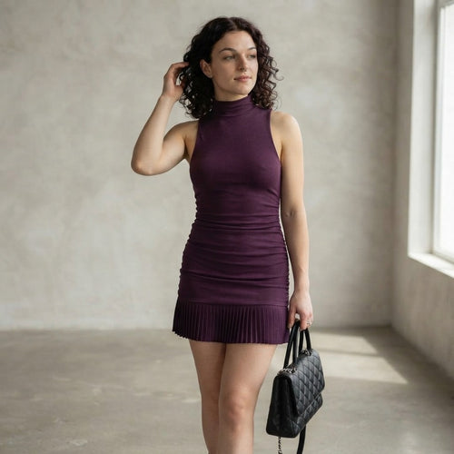 High Neck Pleated Bodycon Dress